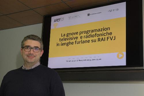 L'assessore regionale alle Autonomie locali Pierpaolo Roberti alla presentazione dei programmi in lingua friulana sulla Rai FVG 